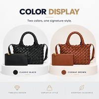 Sac fourre-tout pour femme avec logo personnalisé, sacs à main 2-en-1 en cuir PU tressé pour femme, grande capacité, sac à bandoulière, vente en gros