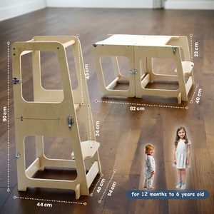 Children's <strong>Kitchen</strong> <strong>Stool</strong> Wooden Standing Montessori <strong>Kitchen</strong> <strong>Step</strong> <strong>Stool</strong> Two-in-one Table and Chair - Product Image 2