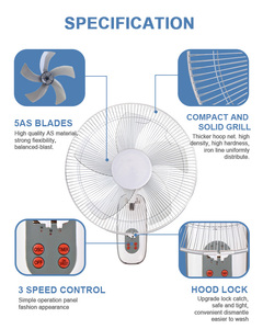 Fournisseur Professionnel Nouveau Design Ventilateur Mural Blanc 16 Pouces avec Télécommande Suspendu et Protectible - Product Image 2