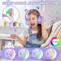 BT V5.3 Headset Gaming dapat dilipat, headphone nirkabel telinga kucing RGB untuk PC Headset kucing kapsul luar angkasa 3D lucu untuk hadiah anak perempuan