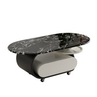 Table basse ovale moderne en verre trempé à motif marbre avec tiroirs, table à thé de luxe mobile pour salon, structure métallique