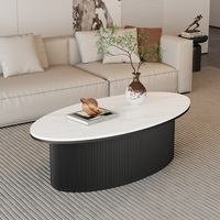 Table basse ovale de salon dessus en pierre frittée blanche et Table basse moderne en bois Tables basses