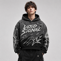 Sweat à capuche homme 100% Coton Polaire Hiver Zippé Vintage Effet Délavé au Soleil Personnalisé Patch Appliqué Broderie Vieillie