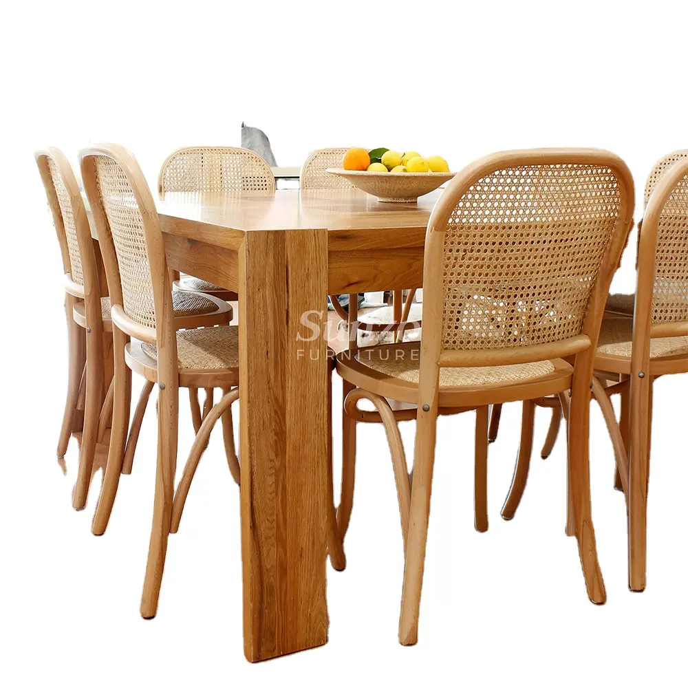 Good Quality Rattan Dining Chair Wooden Chairs for Restaurants Natural Home Furniture Antique Stackable Farmhouse Beech Wood