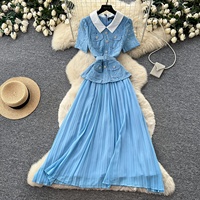 Robe plissée décontractée et élégante pour femme, coupe trapèze, en dentelle, à manches courtes, avec taille cintrée, collection 2026