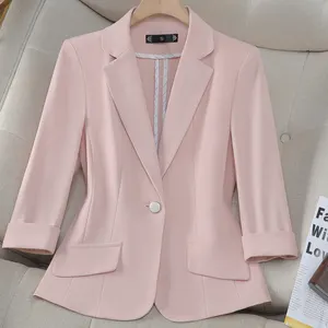 2024 New Pink Small Suit Jacket For Women Cropped Sleeves High Sense Little Casual Ladies' Blazer For Spring/Summer