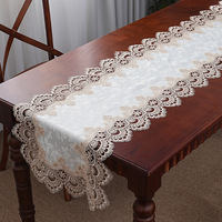Chemin de table rectangulaire blanc en polyester tissé jacquard brodé de dentelle florale, couleur unie, de luxe, pour la maison, les mariages et les réceptions de thé, vente en gros