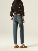 Jeans droits en denim d'hiver taille haute amincissants à quatre sens extensibles lavés à la nano, pantalon cigarette vintage bleu pour femmes