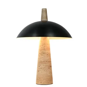 Tay chết Antique Bronze Shade rắn travertine đá cẩm thạch đá cơ sở nhà trang trí nội thất trang trí cạnh giường ngủ nấm bàn đèn bàn