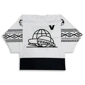 Custom Embroidery Pattern Sublimation White Black Practice Game Hockey Jersey