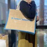 Sacs en jute bleus personnalisés en gros pour femmes – Sacs de courses modernes à poignées, robustes, grande taille, imprimés en sérigraphie avec lettres personnalisées