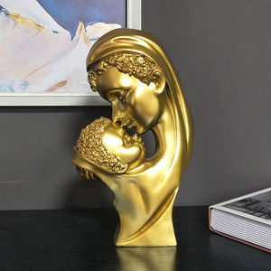 Figura de resina de madre e hijo, escultura dorada, decoración interior para el hogar, adorno artístico de padres e hijos, regalo del Día de la Madre - Product Image 1
