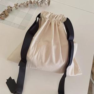 High Quality Custom Logo Print Eco-Friendly Recycled Cotton <b>Drawstring</b> Bag Organic Cotton Dust-proof <b>Pouch</b> with Black Ribbons - Product Image 1