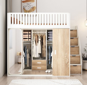 <span class=keywords><strong>Letto</strong></span> a Castello in Legno Grigio a Grandezza Naturale con Armadio e Cassetti, Design Moderno Ecologico, Comodo e Resistente per Appartamenti - Product Image 6