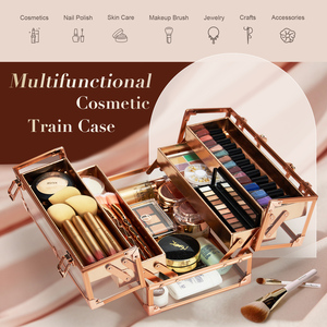 Rose Gold Clear Acrylic <b>Makeup</b> <b>Case</b> with 4 Trays Transparent Cosmetic Organizer Box for Storage and Travel <b>Makeup</b> Box Storage - Product Image 2