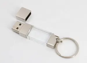 พวงกุญแจดิสก์ USB คริสตัลสแควร์ USB แฟลชไดรฟ์ที่มีโลโก้ Led 1กิกะไบต์ถึง64กิกะไบต์หน่วยความจำ Usb ติด