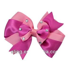 ダイヤモンドヘアボウ付きポリエステルリボンボウ - Product Image 1