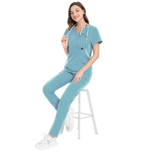 Unisex Nursing Scrubs Sets Fashionable Stretch Short Sleeve Multiple Pockets <b>Nurse</b> Uniform Hospital Beauty Salon Staff - Product Image 4