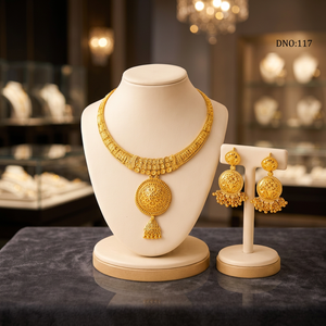 Parure de bijoux tendance pour femme en or massif 22 carats, motif floral, collier à pampilles classique et boucles d'oreilles, haute qualité, pour mariage, Chine - Product Image 2