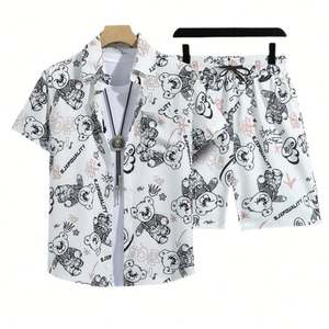 ชุดเสื้อฮาวายสำหรับวันหยุดและชุดลำลองกางเกงขาสั้นแขนสั้นเสื้อลายดอกไม้ชุดชายหาดของผู้ชาย - Product Image 1