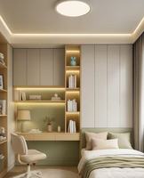 Lit en bois design Tatami moderne pour chambre d'enfant avec bureau et armoire intégrés, solution de mobilier de chambre pour appartement