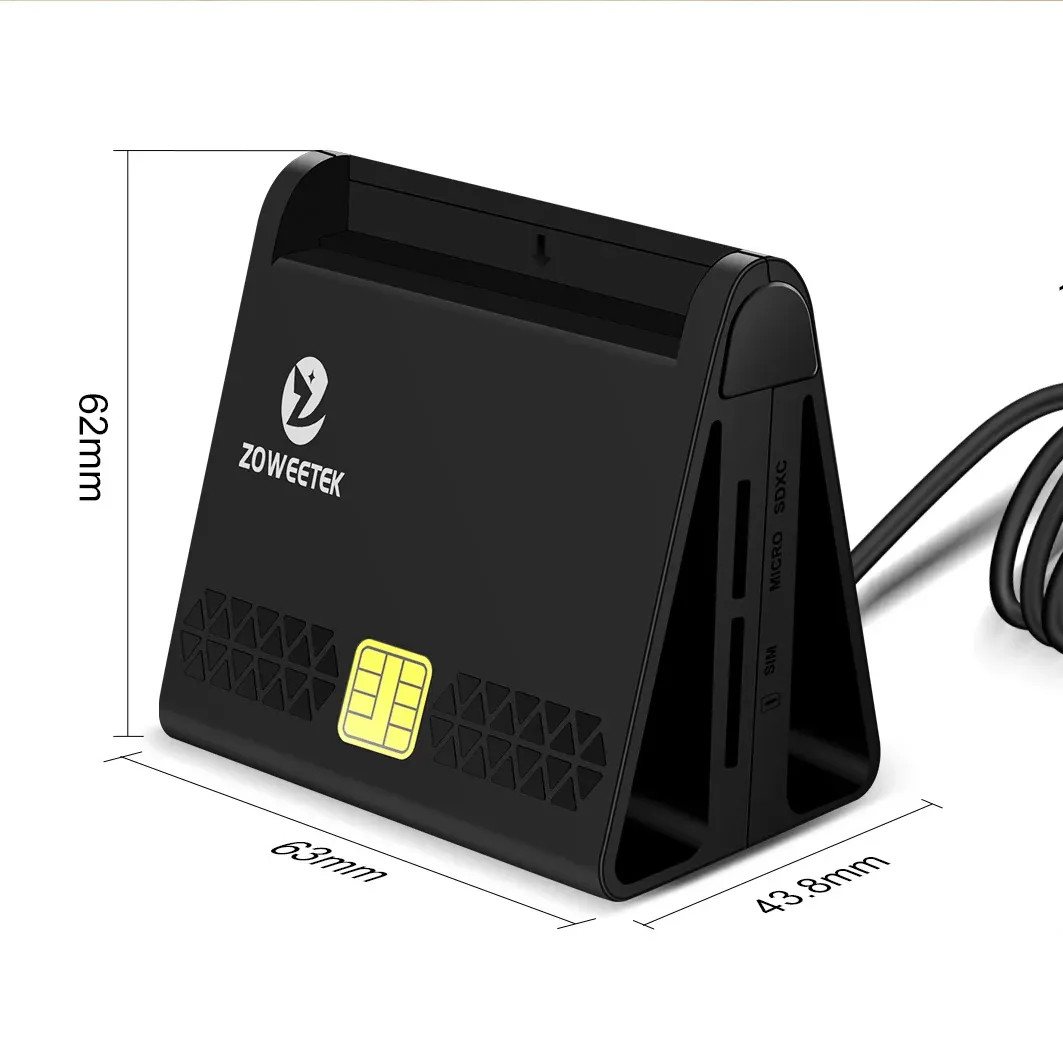 Personalizar ZOWEETEK multifuncional 4 en 1 lector de tarjetas SD TF Emv ISO 7816 SIM lector de tarjetas de identificación nacional tarjeta Chip IC lector escritor