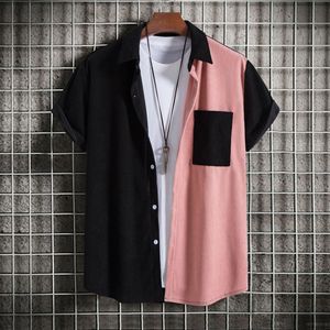 Camicia in velluto a coste da <span class=keywords><strong>uomo</strong></span> Liu Ming OEM, alla moda, con tasche e patchwork colorato, a maniche corte, <span class=keywords><strong>casual</strong></span>, per l'<span class=keywords><strong>estate</strong></span> - Vendita all'ingrosso - Product Image 4