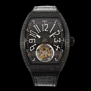 Reloj Mecánico Tourbillon con Forma de Barril, Negro, con Diamantes, Unisex, de Alta Calidad, con Incrustaciones de Diamantes, Automático, Resistente al Agua, con Cristal de Zafiro - Product Image 1