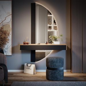 Toeletta da camera Combohome <span class=keywords><strong>Melisa</strong></span> in stile giapponese, nera, 120 cm, 2 cassetti, altezza regolabile, pannello in MDF, resistente ed ecologica - Product Image 1