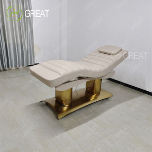 Mueble de salón de belleza moderno, cama de masaje con base de doble cilindro dorado, cama de spa facial reclinable ajustable eléctrica con 4 motores - Product Image 2