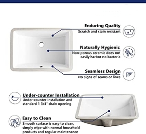 <span class=keywords><strong>Lavabo</strong></span> de baño bajo encimera de mármol de cerámica blanca moderna con certificado CUPC de 18 ''X 12'' para uso en Hotel, Hospital o apartamento - Product Image 3
