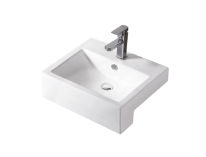 Lavabo de salle de bain en céramique rectangulaire semi-encastré moderne à bord ultra-fin - Product Image 3
