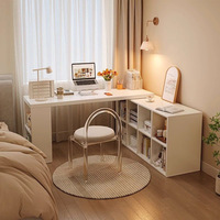 Bureau d'angle ergonomique moderne tout-en-un en MDF avec commode et bibliothèque en forme de L, durable pour chambre à coucher, idéal pour le travail sur ordinateur des filles