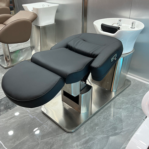 Fauteuil de lavage de cheveux en acier inoxydable - Capacité de charge 200 kg, lavabo en céramique, chaise de massage pour salon/hôtel - Product Image 5