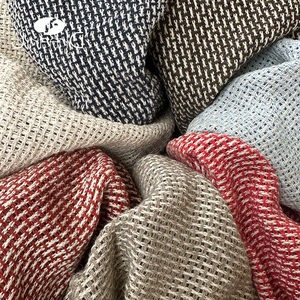 Kain Linen Flax Pewarnaan Benang Baru Ramah Lingkungan Berat 320gsm Gaya Tenun Kotak-Kotak 50% Linen 50% Katun Untuk Pakaian, Mantel, Tas, dan Dekorasi Rumah - Product Image 1
