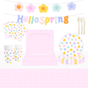 DAMAI - Artículos para Fiestas Florales de Primavera, Decoración para Baby Shower, Decoración para Despedida de Soltera en Rosa y Amarillo, Platos de Papel con Flores, Vasos Florales - Product Image 1