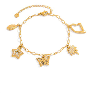 Heart-Shaped Eye Charm <b>Bracelet</b> 18K Gold Plated Fashion Jewelry for Vacation Wear - Product Image 5