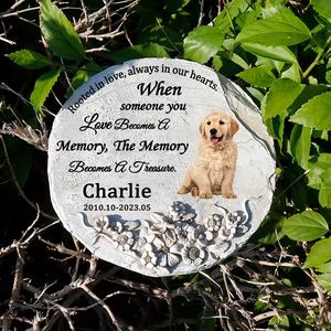 Özel reçine Pet anıt altın köpek ve çiçek kabartma köklü aşk el-boyalı bahçe plak paskalya Pet kaybı için - Product Image 1