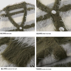 Women's Striped Mink Fur Knitted <b>Cardigan</b> Loose Fit Single Breasted Vintage Style Autumn Winter Sweater Coat - Product Image 3