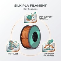 Filament d'imprimante 3D en PLA soyeux 1,75 mm, finition métallique brillante, haute résistance, tolérance +/- 0,02 mm, impression à 240°C/200°C