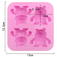 Moule à gâteau en silicone en forme d'ours fraise, nouveau style, 725, 4 trous, pour savon, fabrication artisanale de résine, moule à bougie, réutilisable, pour la pâtisserie à domicile