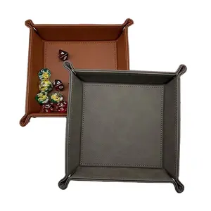 Accessoires de jeux de société en cuir Laserable Snap Foldable RPG Dice Rolling Customize DnD Dice Tray