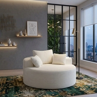 Sofá Cama Inflable Redondo Extra Grande de Corduroy, Sillón Moderno con Cojines Decorativos para Sala de Estar, Hotel o Espacios Pequeños