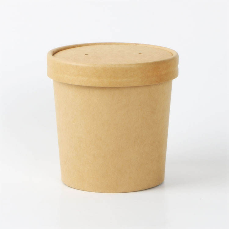 Eco-friendly Disposable Kraft Paper Bowl Packaging Soup Cup Take Away Salad Bowl with LidPopular