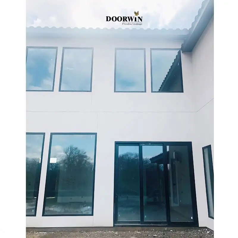 Doorwin-rotura térmica drectly de fábrica, ventanas y puertas de aluminio negras recubiertas de polvo bajo en E