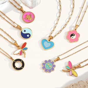 Dingran all'ingrosso basso MOQ smalto cuore ciondolo a forma di farfalla Neckalaes Set gioielli impermeabili in acciaio inossidabile - Product Image 2
