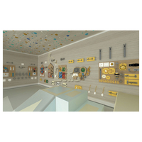 Équipement de terrain de jeu intérieur durable sur le thème de la nature, en bois et acier, avec filet d'escalade pour enfants et jeux de balles interactifs
