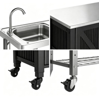 Chariot de barbecue d'extérieur avec table pliante en plastique, table de préparation roulante pour barbecue avec armoire de rangement, roues à rotation à 360 degrés, durable