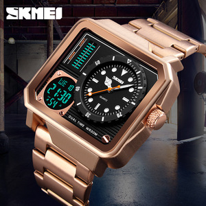Skmei Digital Men's Watch Stainless Steel Band Dual Time Display Water Resistant 30M Quartz Movement - Product Image 1