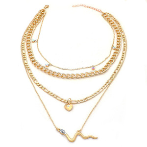 Collar de varias capas dorado con colgante de serpiente y corazón, cadena de aleación de zinc para joyería de moda para mujer - Product Image 5